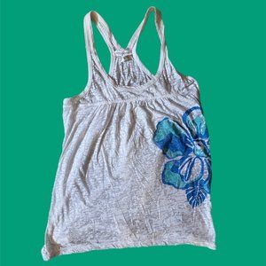 White Sheer Tank with Flower Size L